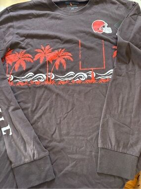 Margaritaville Brown Long Sleeve Tee with Red and White Palm Graphic